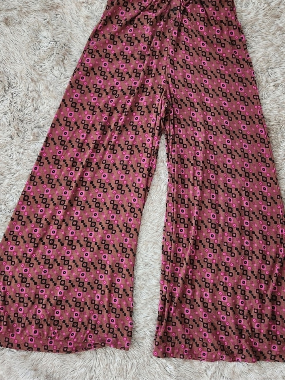 Free People Burgundy/Brown printed Wide-Leg Halter Jumpsuit - Picture 3 of 5